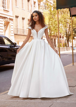 Classic Ivory Satin Cutouts Box-pleated Wedding Dress